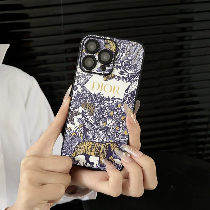 Forest Tiger Flower Leather Case