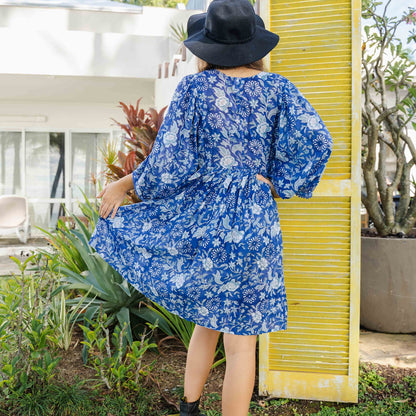Hawa Short Dress In Aqua Indian Rose